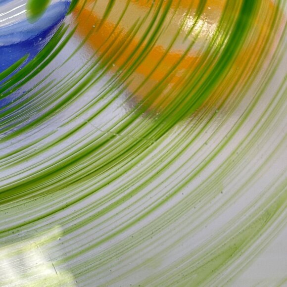 Blown Glass Swirled Art Bowls Small 5 Inch Set Green Blue Yellow Orange
